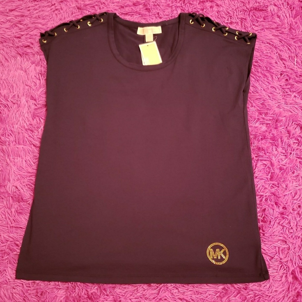 Michael Kors Navy Blue Lace up Logo Shirt